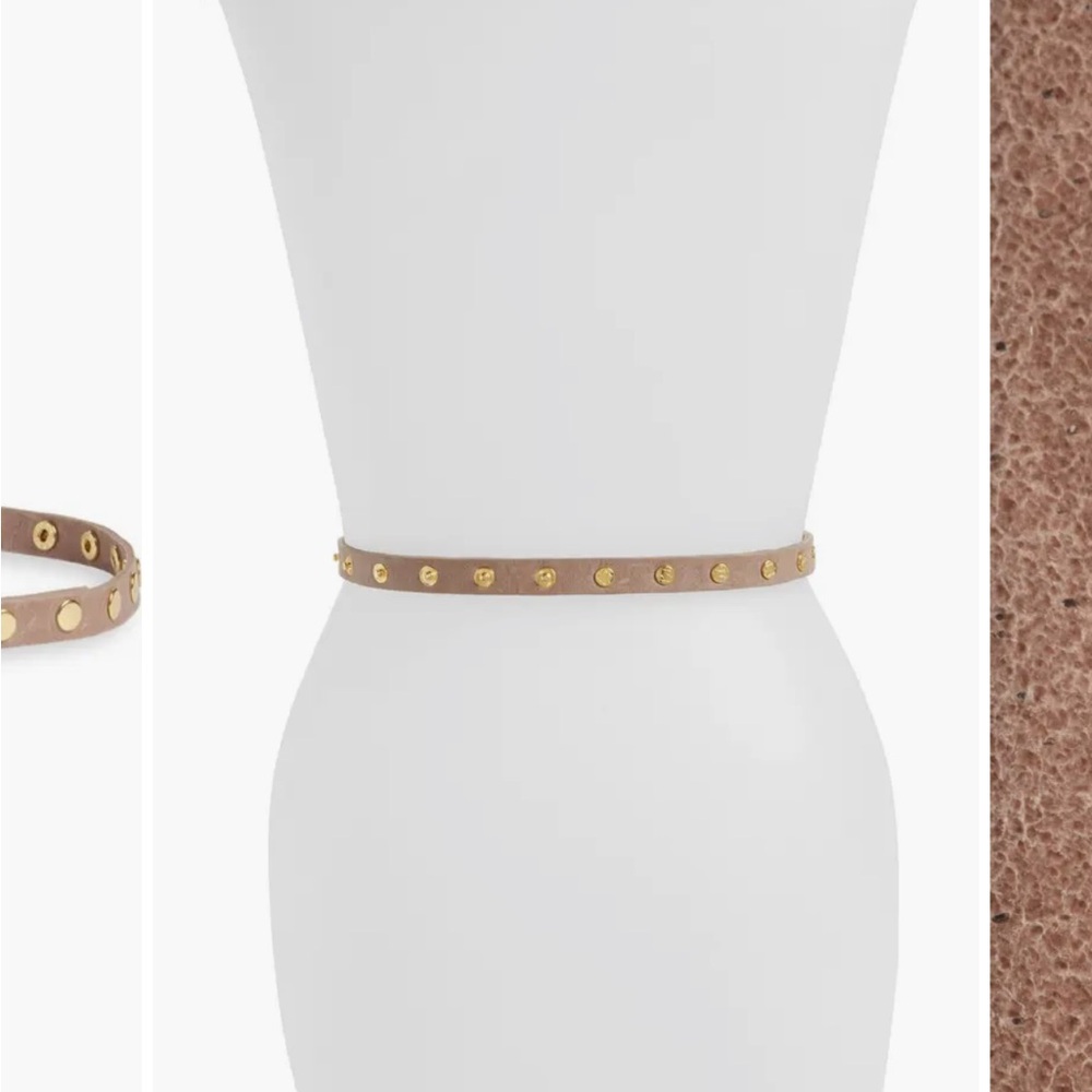 Ada ‘Cala’ Studded Skinny Leather Belt in Taupe - Picture 8 of 9